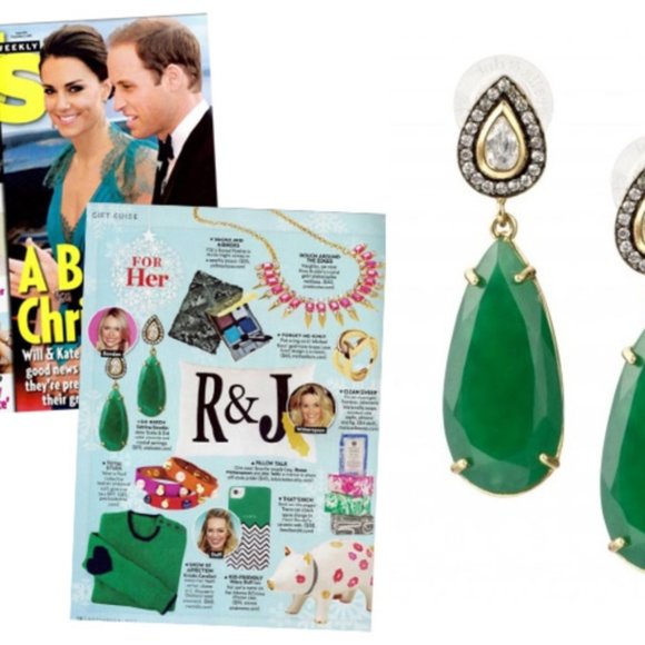 :: Stella & Dot~Ultra-RARE~Retired Emerald + Gold Liz Drop Earrings - Picture 2 of 9
